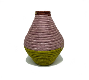 kazi goods atelier vase mustard mauve woven vase made in ghana fair trade